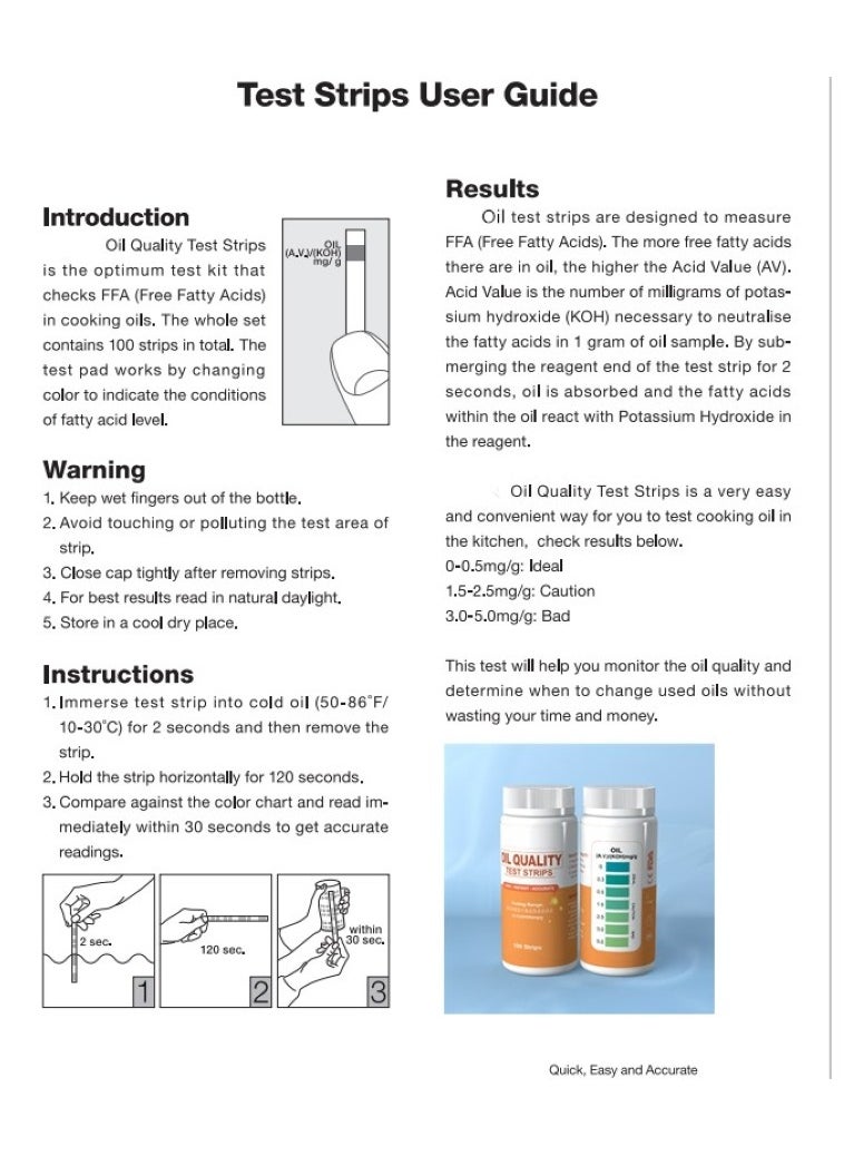 Oil Quality Test Strips 100 Pcs Box