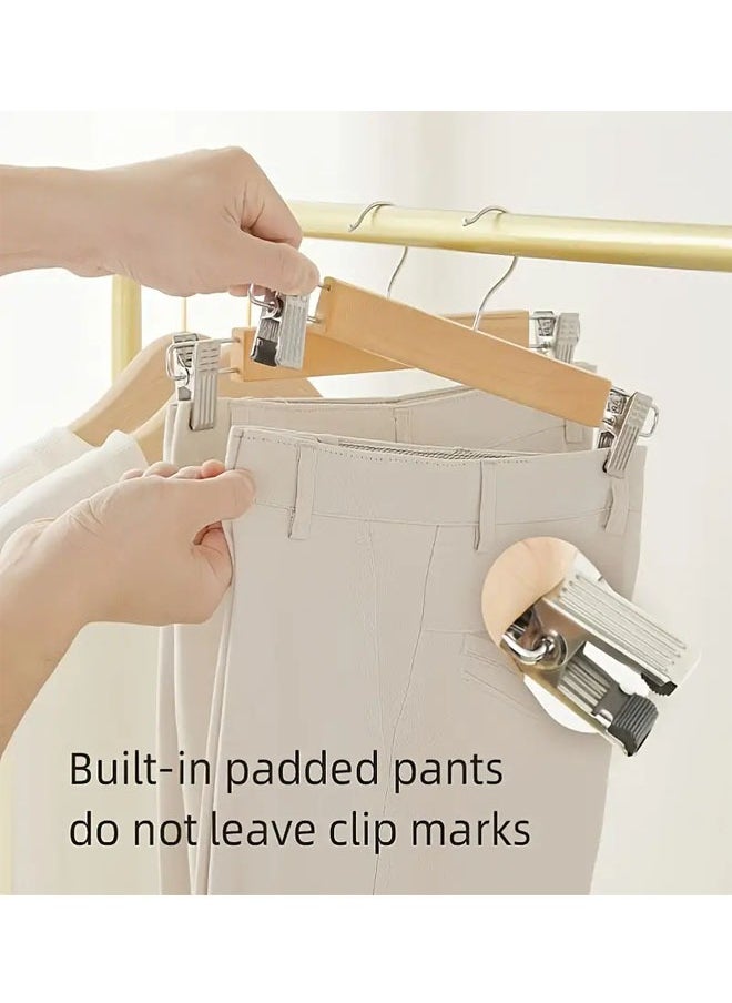 Pack of 20 Non-Slip Seamless Solid Wood Hangers with Multi-Function Belt Clips and Hooks