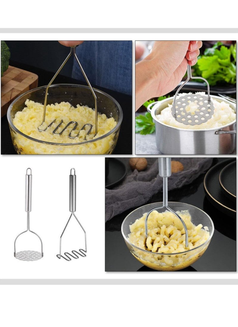 2Pcs Potato Masher, Heavy Duty Stainless Steel Integrated Masher Kitchen Tool Wire Masher for Potatoes, Avocados, Beans, or Fruit & Vegetables