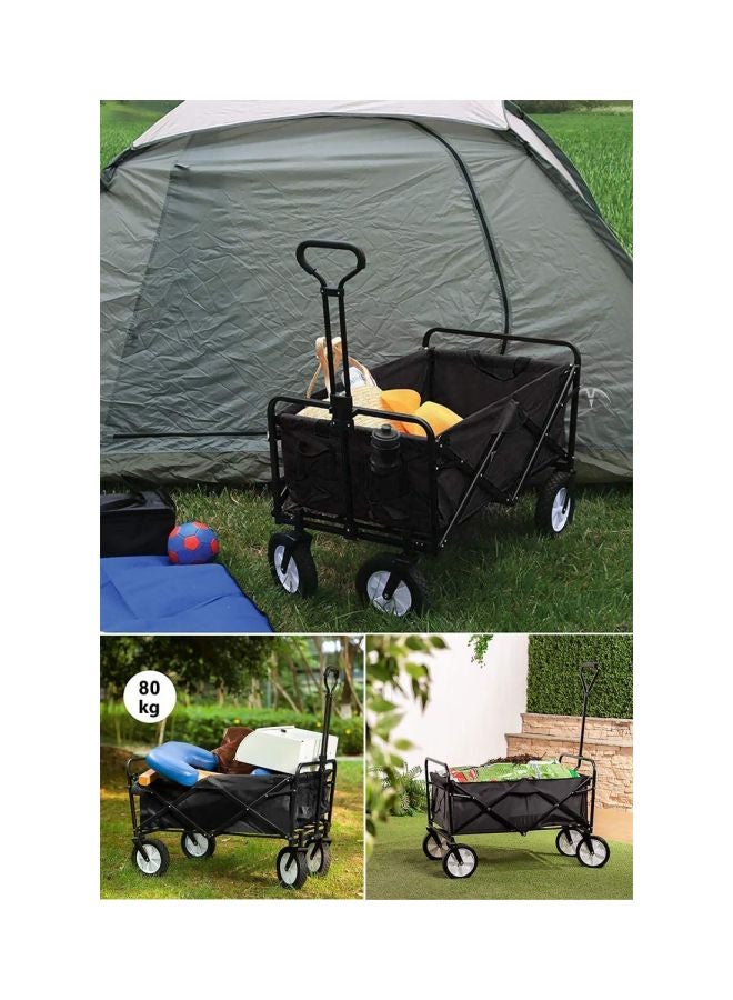 Heavy Duty Garden Cart Wagon Foldable Outdoor Trolley Transport Black 85x48x26centimeter