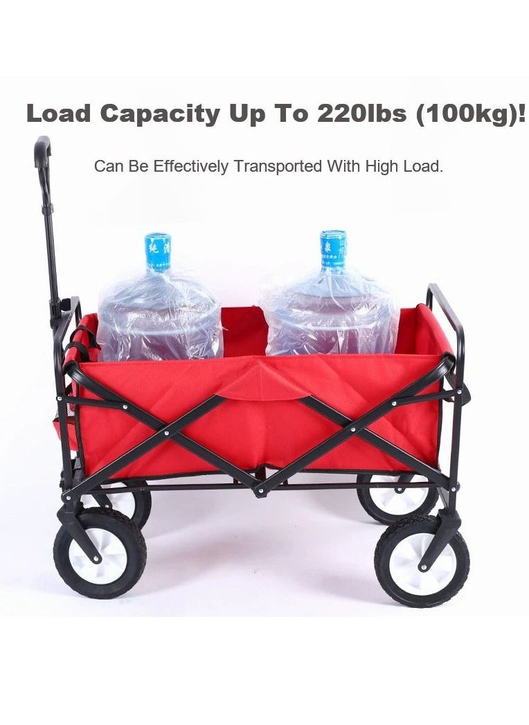 Folding Wagon Foldable Camping Cart Heavy Duty Utility Beach Wagon Cart  Large Capacity Foldable Grocery Wagon for Garden Outdoor Sports Camping Picnic