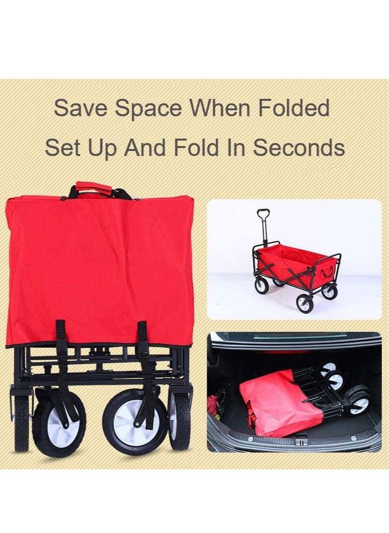 Folding Wagon Foldable Camping Cart Heavy Duty Utility Beach Wagon Cart  Large Capacity Foldable Grocery Wagon for Garden Outdoor Sports Camping Picnic