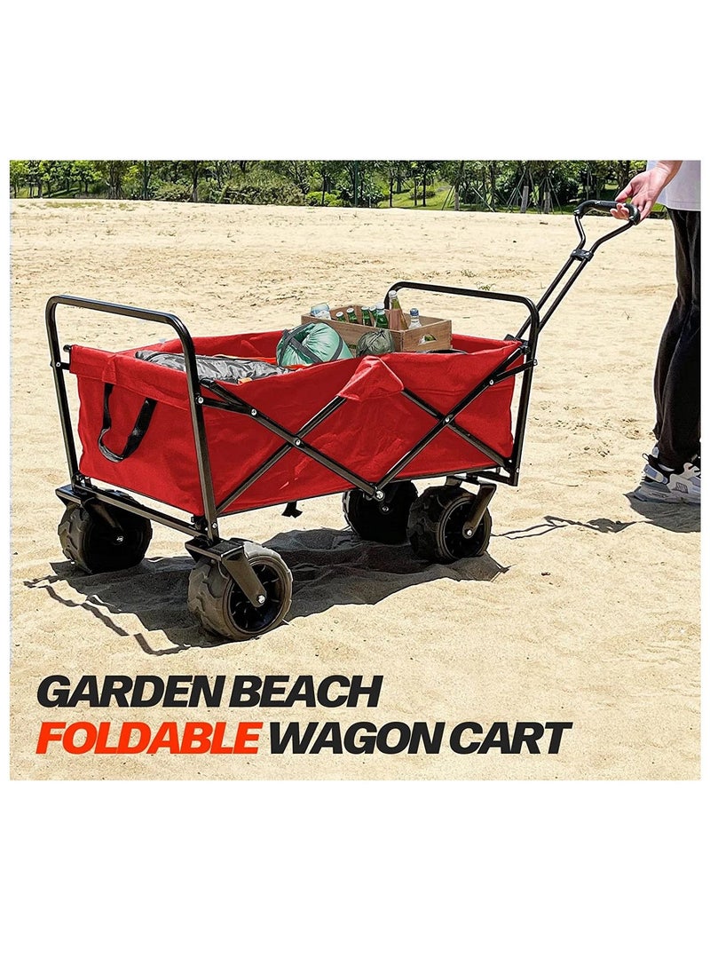 Folding Wagon, Foldable Camping Cart, Heavy Duty Utility Beach Wagon Cart , Large Capacity Foldable Grocery Wagon for Garden Outdoor, Sports, Camping, Picnic