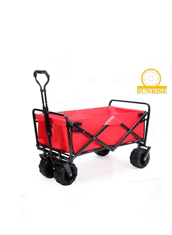 Folding Wagon, Foldable Camping Cart, Heavy Duty Utility Beach Wagon Cart , Large Capacity Foldable Grocery Wagon for Garden Outdoor, Sports, Camping, Picnic