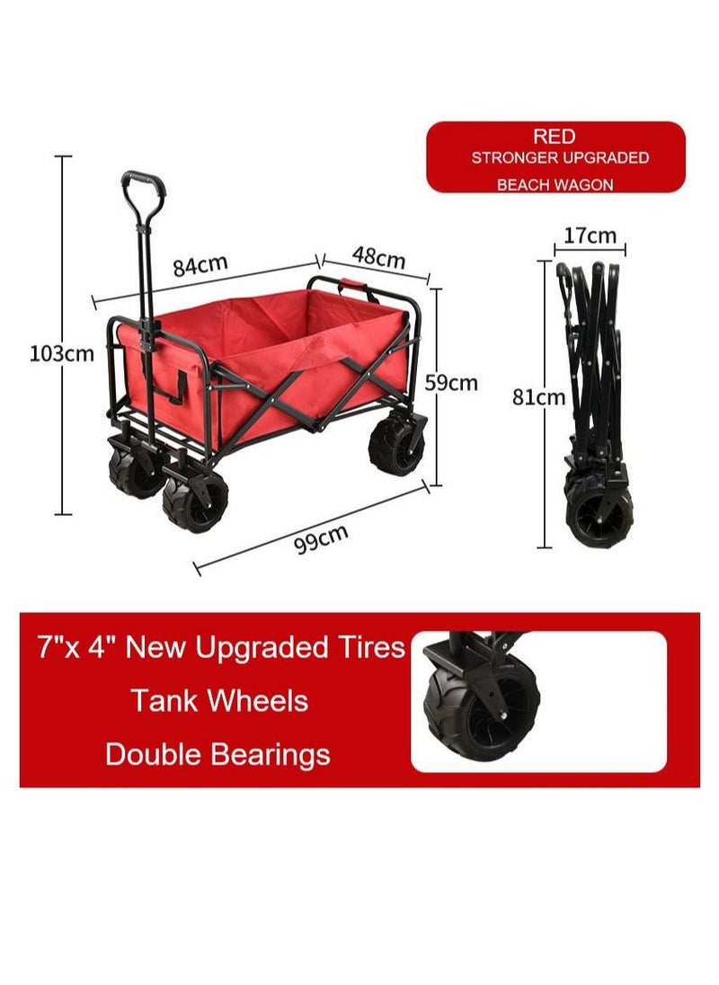 Folding Wagon, Foldable Camping Cart, Heavy Duty Utility Beach Wagon Cart , Large Capacity Foldable Grocery Wagon for Garden Outdoor, Sports, Camping, Picnic