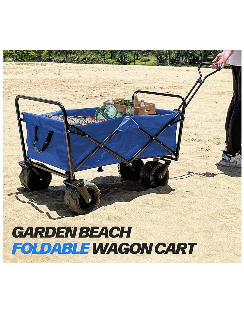 Folding Wagon, Foldable Camping Cart, Heavy Duty Utility Beach Wagon Cart , Large Capacity Foldable Grocery Wagon for Garden Outdoor, Sports, Camping, Picnic