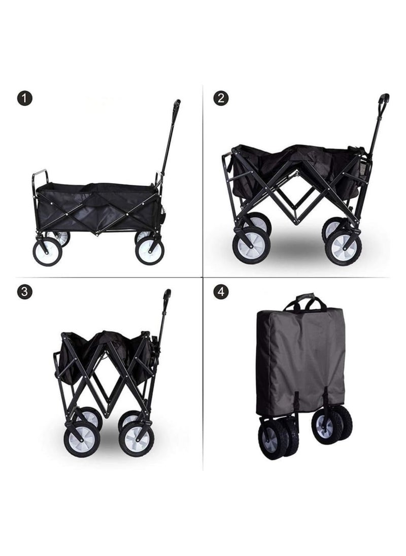 Folding Shopping Cart Outdoor Camping Trailer-Black