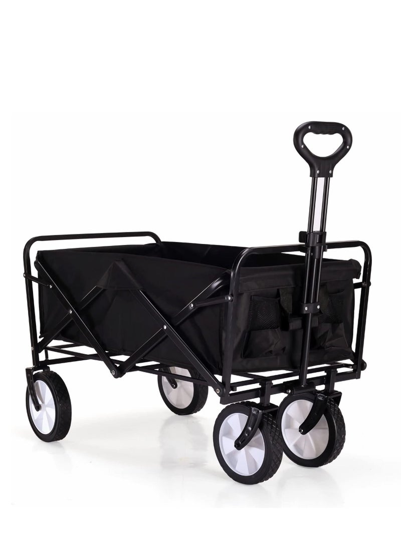 Foldable Wagon Foldable Outdoor Utility Cart Garden Shopping Cart Beach Cart with All Terrain Wheels 600D Black