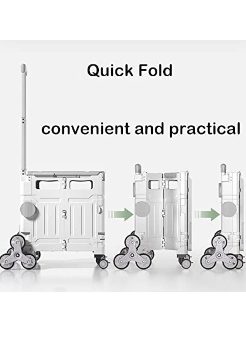 Box Storage Box Foldable Utility Cart with Stair Climbing Wheels, Rolling Shopping Trolley with Aluminum Alloy Telescopic Handle, Heavy Duty Handcart with Lid for Moving, Shopping Travel