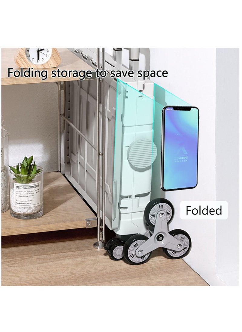 Box Storage Box Foldable Utility Cart with Stair Climbing Wheels, Rolling Shopping Trolley with Aluminum Alloy Telescopic Handle, Heavy Duty Handcart with Lid for Moving, Shopping Travel