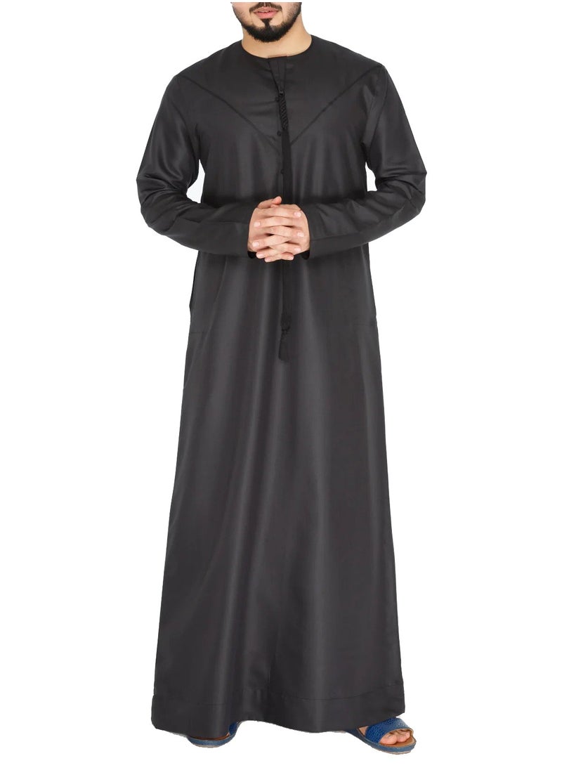 Emirati Kandora: Traditional Arab Thobe for Men - Long Sleeve Round Neck, Soft & Breathable Muslim Robe - Comfortable, Skin-Friendly, Drapey, and Ideal for Daily Wear