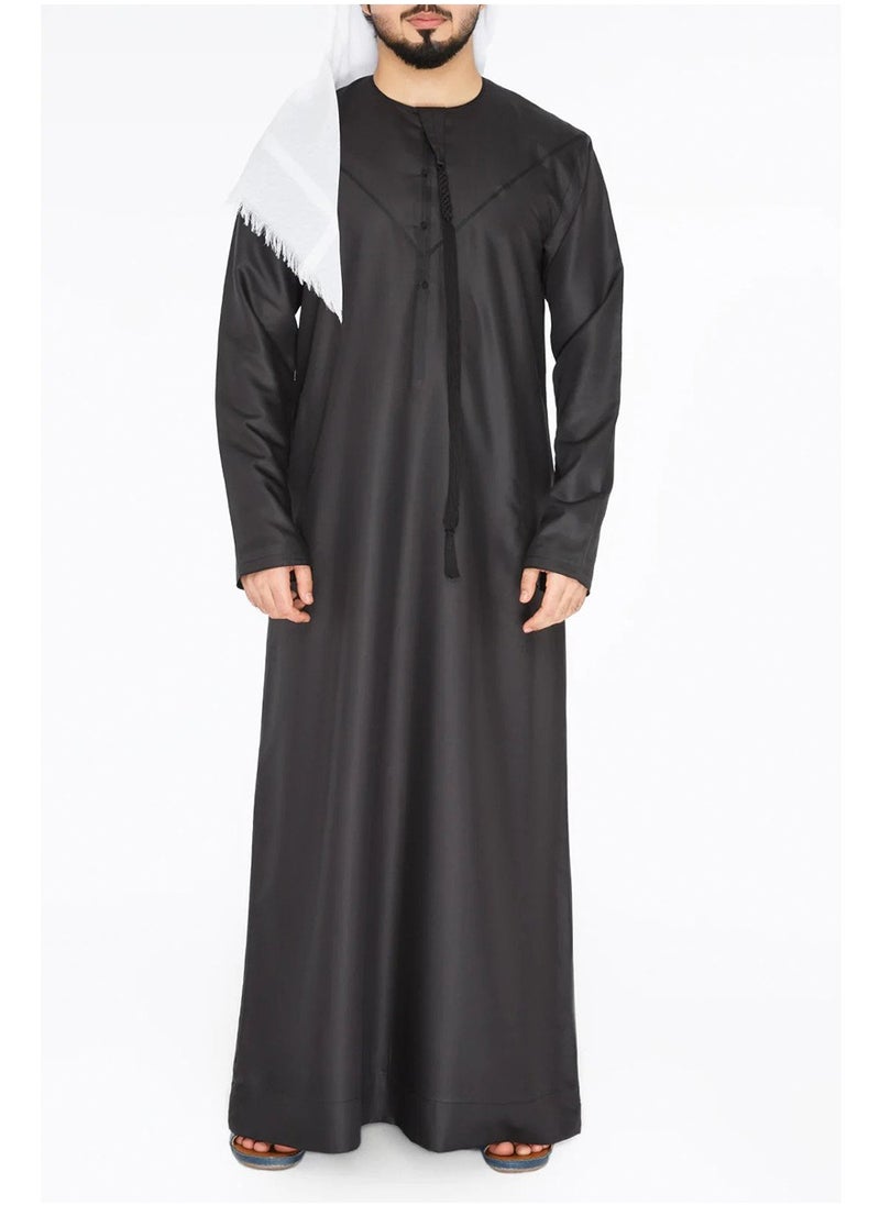 Emirati Kandora: Traditional Arab Thobe for Men - Long Sleeve Round Neck, Soft & Breathable Muslim Robe - Comfortable, Skin-Friendly, Drapey, and Ideal for Daily Wear