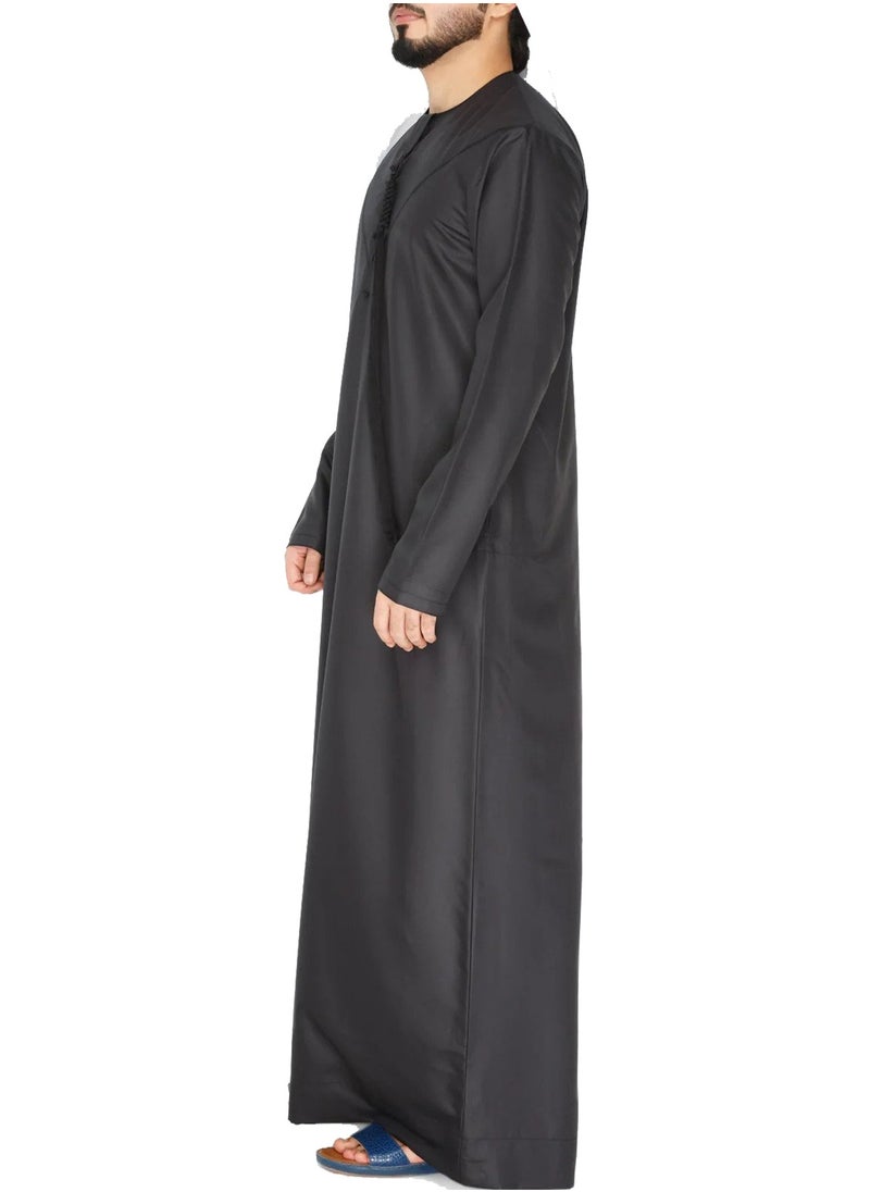 Emirati Kandora: Traditional Arab Thobe for Men - Long Sleeve Round Neck, Soft & Breathable Muslim Robe - Comfortable, Skin-Friendly, Drapey, and Ideal for Daily Wear