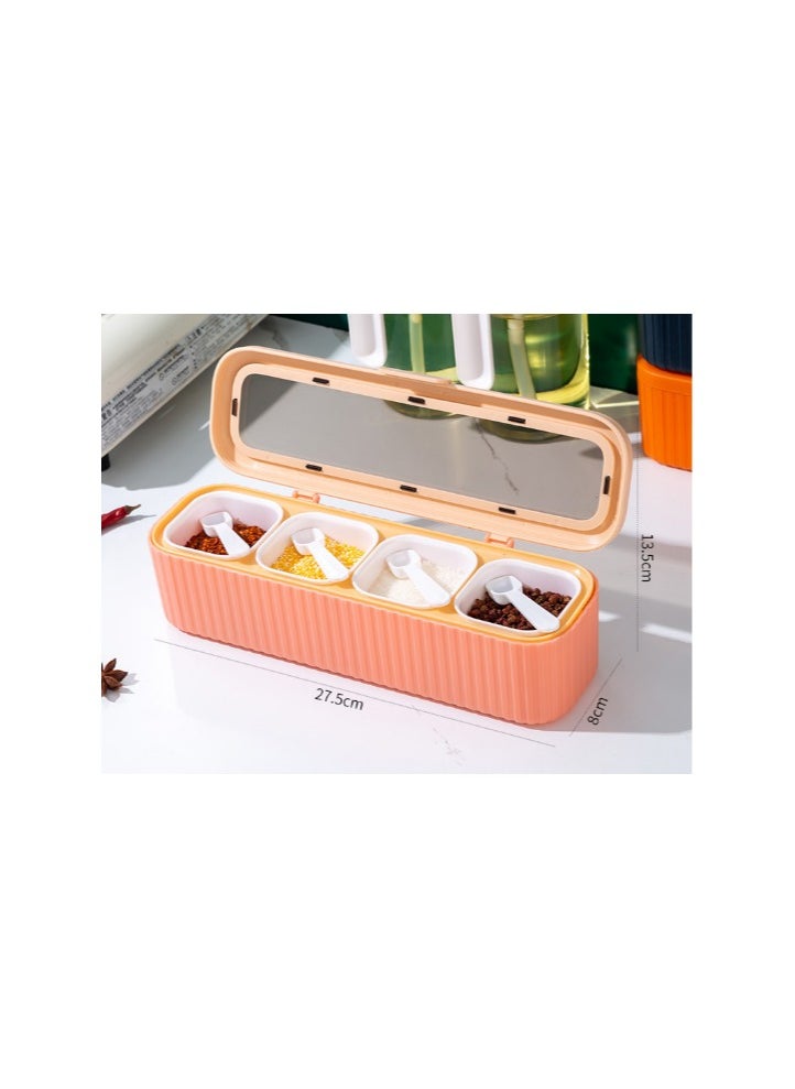 One Piece Four Compartment Lid With Spoon Sealed Seasoning Seasoning Seasoning Box