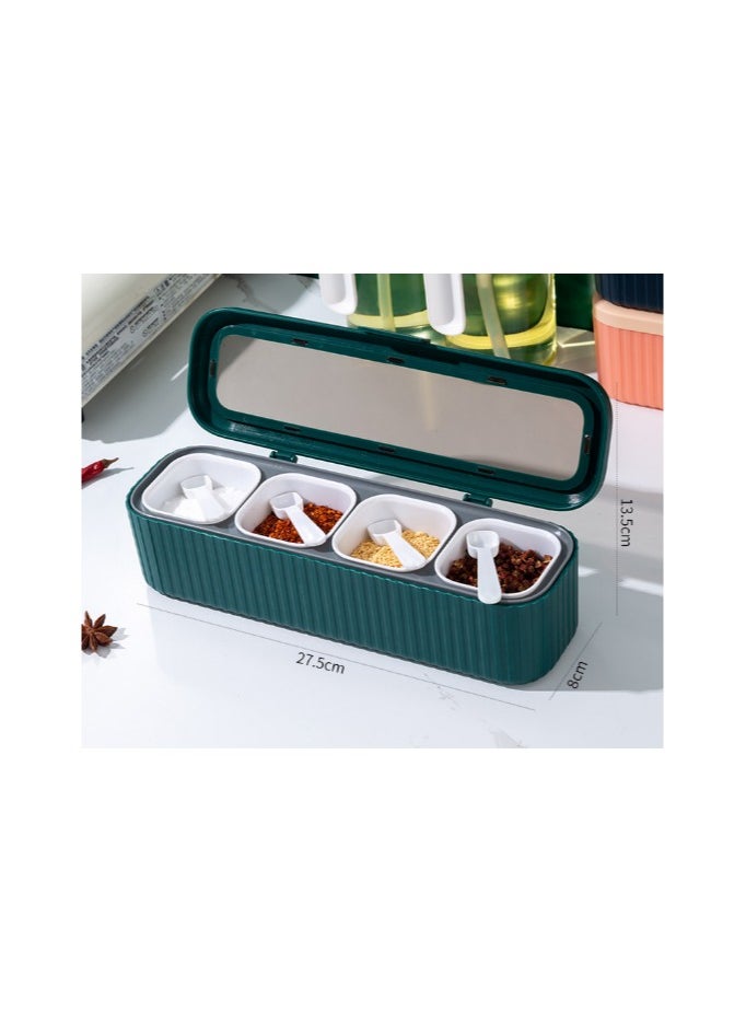 One Piece Four Compartment Lid With Spoon Sealed Seasoning Seasoning Seasoning Box