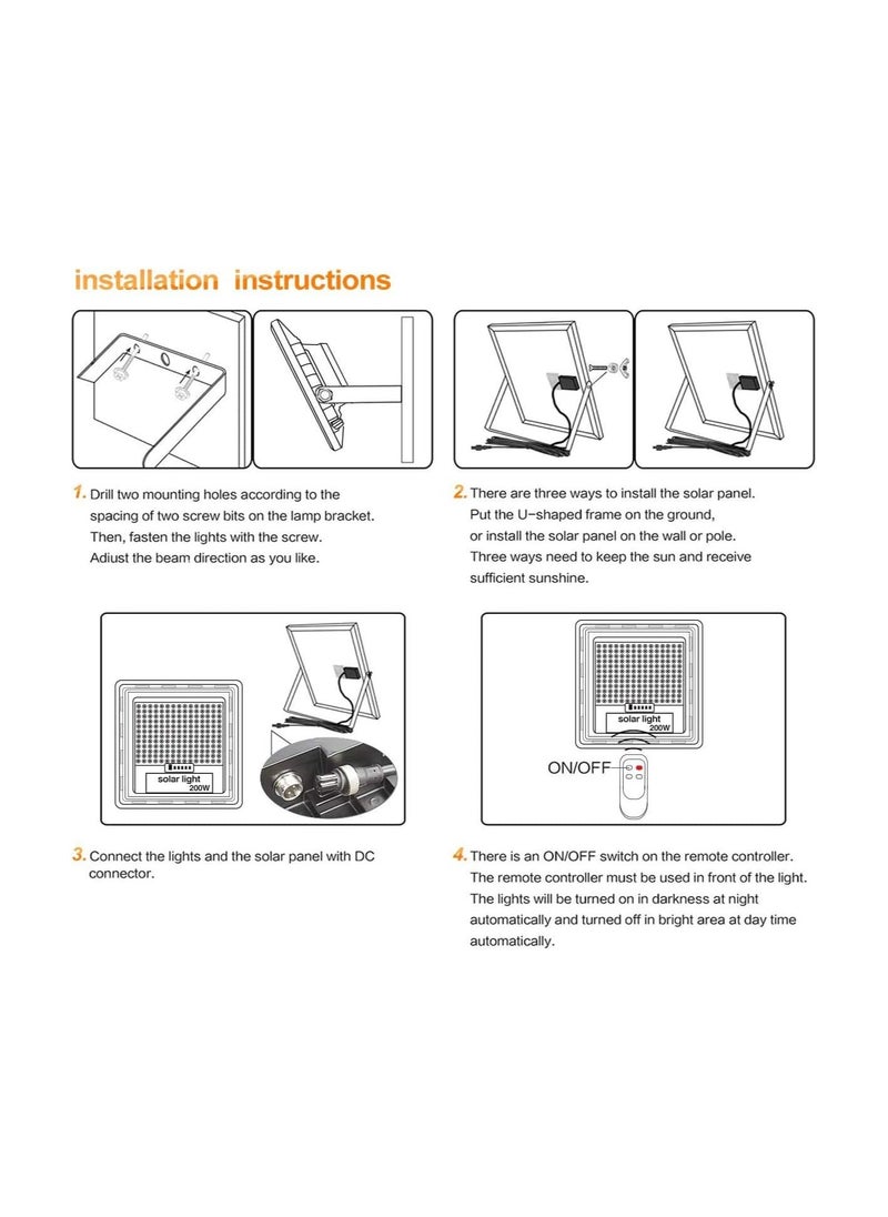 Solar Flood Light Outdoor Dusk to Dawn with Remote Control, Solar Street Lamp with Motion Sensor Built in for Garden, Paths, Warehouse, Playground, Stadium