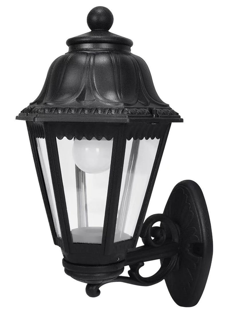 SUPER POWER Outdoor Black Wall Lights, Plastic Outdoor Light Fixture with E27 Socket, Exterior Waterproof Wall Lamp with Clear Lampshade, Outside Porch Lights for Garden, Patio, Pathway