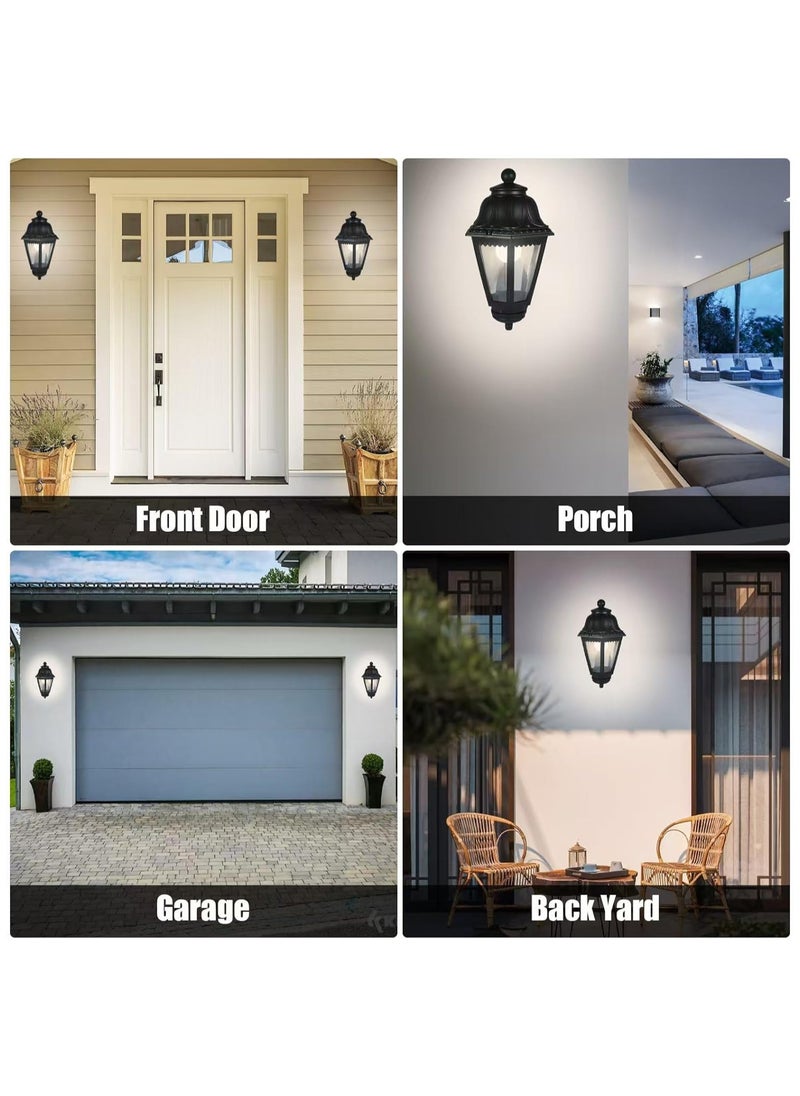 SUPER POWER Outdoor Black Wall Lights, Plastic Outdoor Light Fixture with E27 Socket, Exterior Waterproof Wall Lamp with Clear Lampshade, Outside Porch Lights for Garden, Patio, Pathway