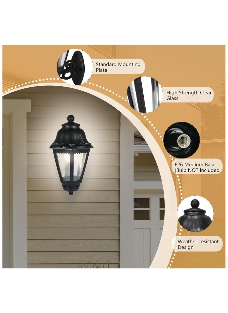 SUPER POWER Outdoor Black Wall Lights, Plastic Outdoor Light Fixture with E27 Socket, Exterior Waterproof Wall Lamp with Clear Lampshade, Outside Porch Lights for Garden, Patio, Pathway