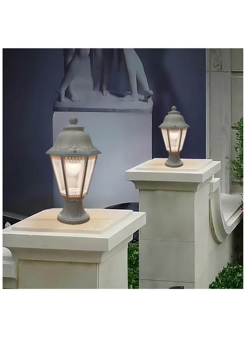 SUPER POWER  Outdoor Plastic Post Lights, Exterior Lamp Post Light Fixture with E27 Socket, White Waterproof Post Lantern with Clear Lampshade, Pillar Outside Lighting for Garden, Patio, Pathway