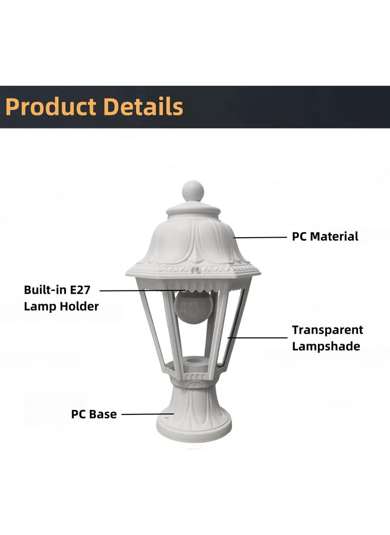 SUPER POWER  Outdoor Plastic Post Lights, Exterior Lamp Post Light Fixture with E27 Socket, White Waterproof Post Lantern with Clear Lampshade, Pillar Outside Lighting for Garden, Patio, Pathway