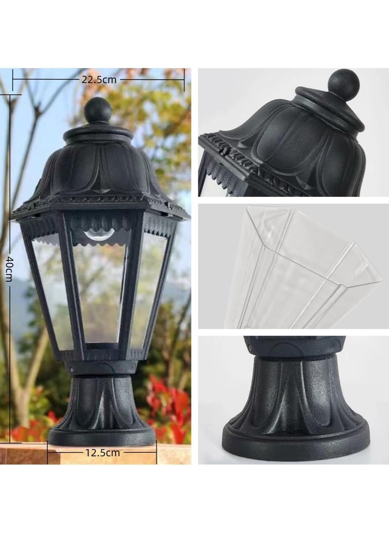 SUPER POWER Outdoor Plastic Post Lights, Exterior Lamp Post Light Fixture with E27 Socket, Black Waterproof Post Lantern with Clear Lampshade, Pillar Outside Lighting for Garden, Patio, Pathway