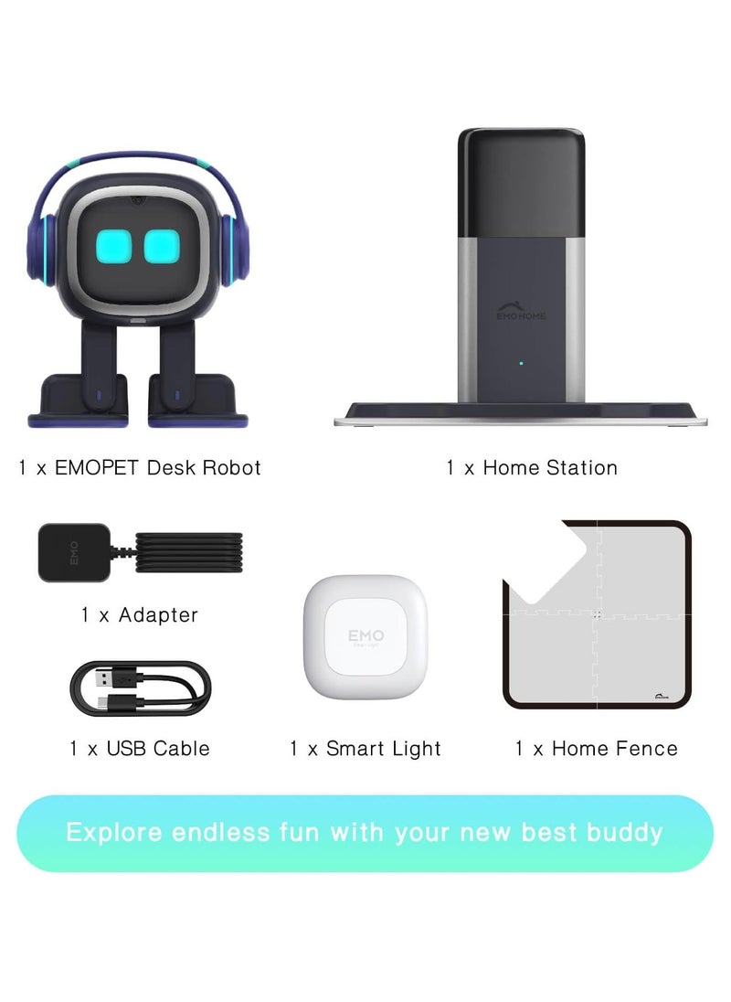 EMO Go Home AI Desktop Pet Robot - ChatGPT Enabled with Voice Commands & Dance Feature, Interactive Robot Pet with EMO Smart Lighting Automatic Charging Version