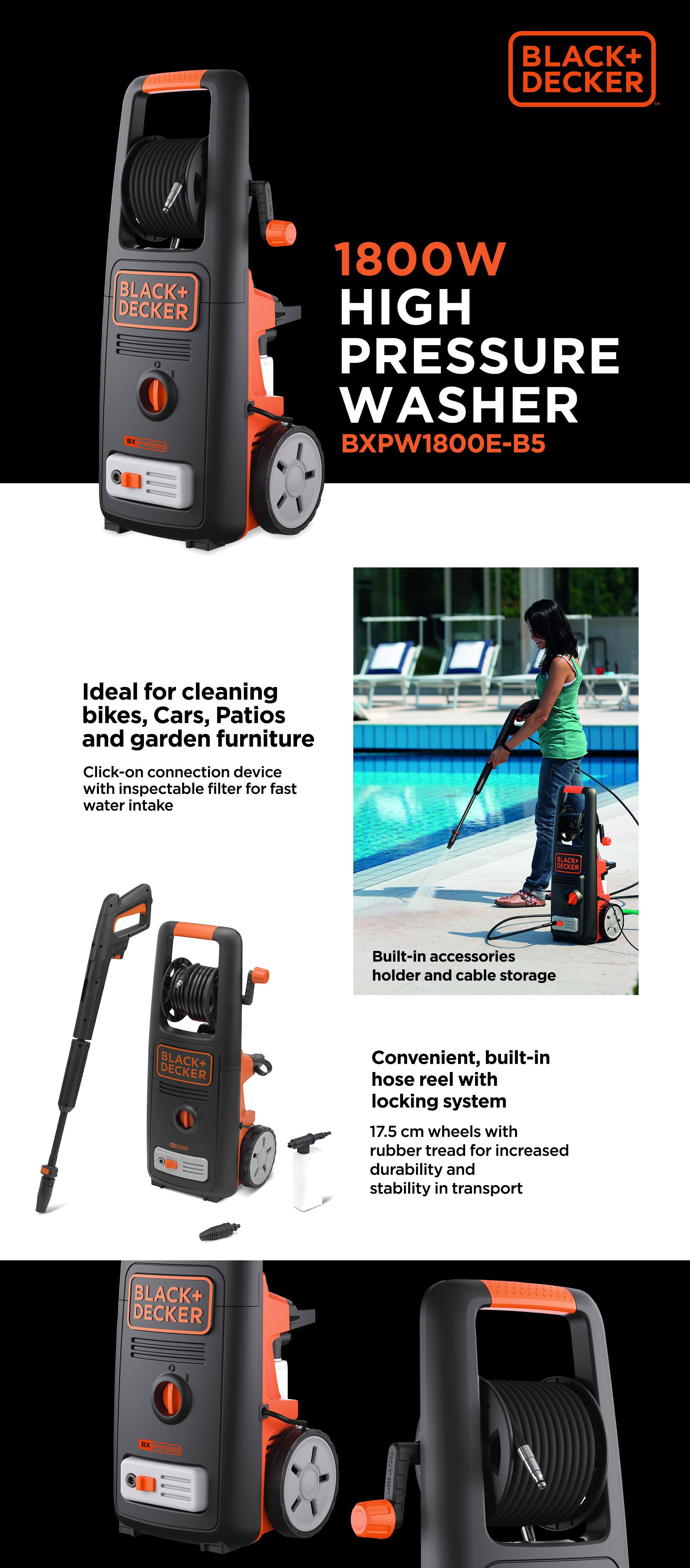 220/240V Pressure Washer High Performance With TSS And Lock System Ideal For Home Garden And Car 135 Bar 1800W BXPW1800E-B5 Orange/Black