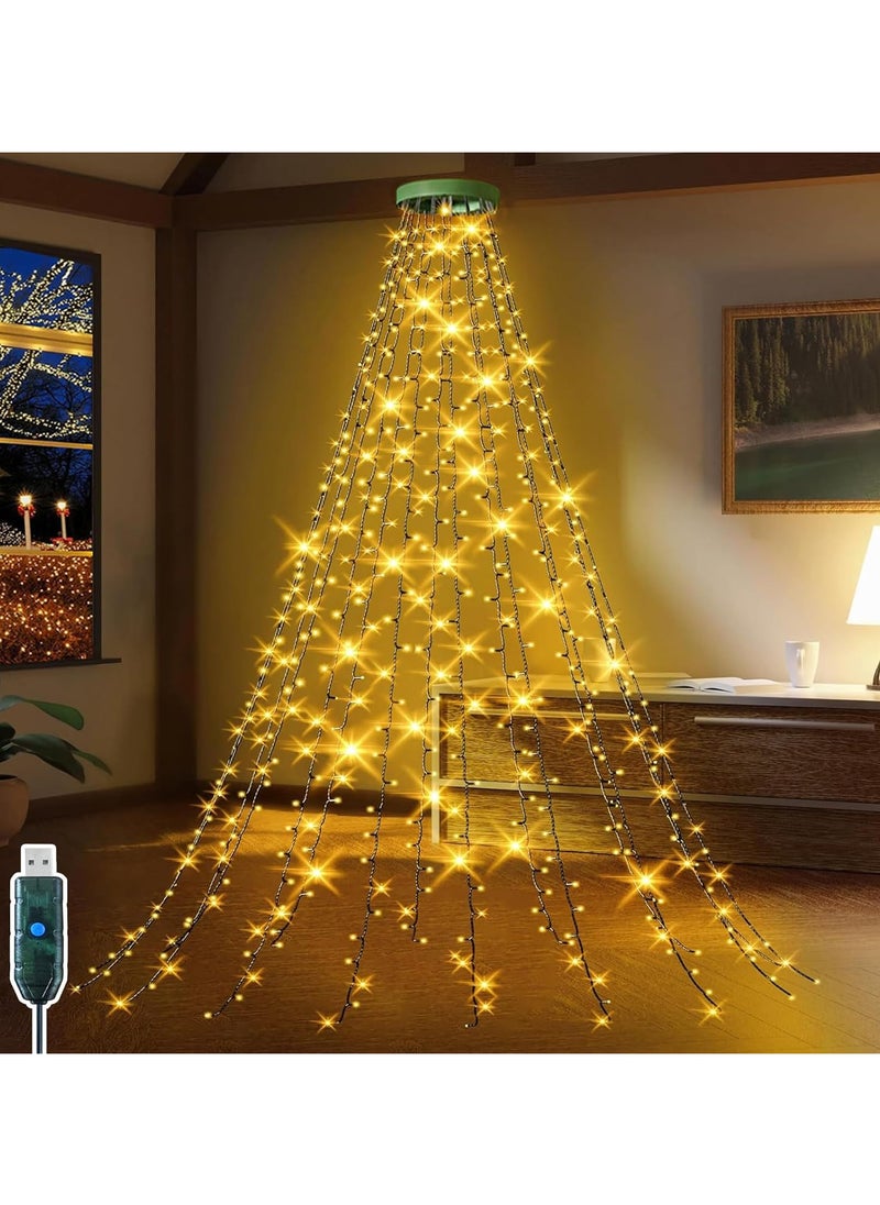 Christmas Tree Decorations Lights,2M 400 LEDs Christmas Fairy Lights Waterproof USB Powered Xmas Tree String Lights Tree Waterfall String Lights with Remote for Party Yard Decor-Warm