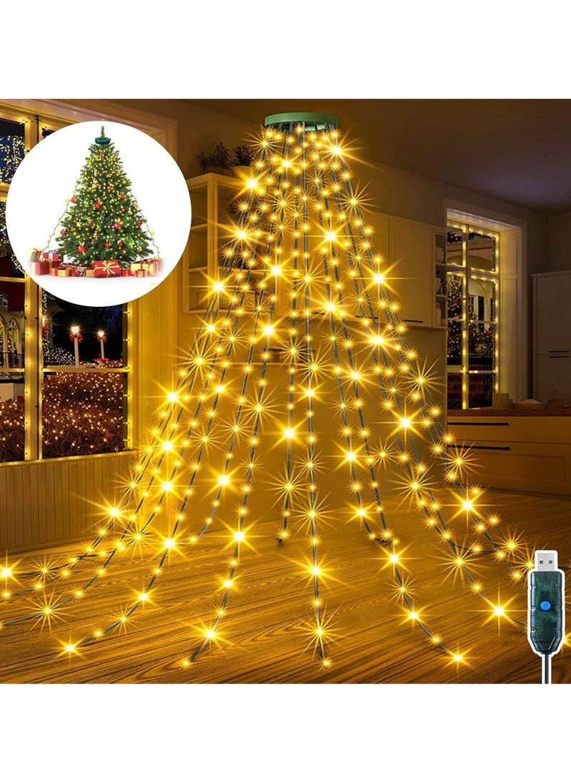 Christmas Tree Decorations Lights,2M 400 LEDs Christmas Fairy Lights Waterproof USB Powered Xmas Tree String Lights Tree Waterfall String Lights with Remote for Party Yard Decor-Warm