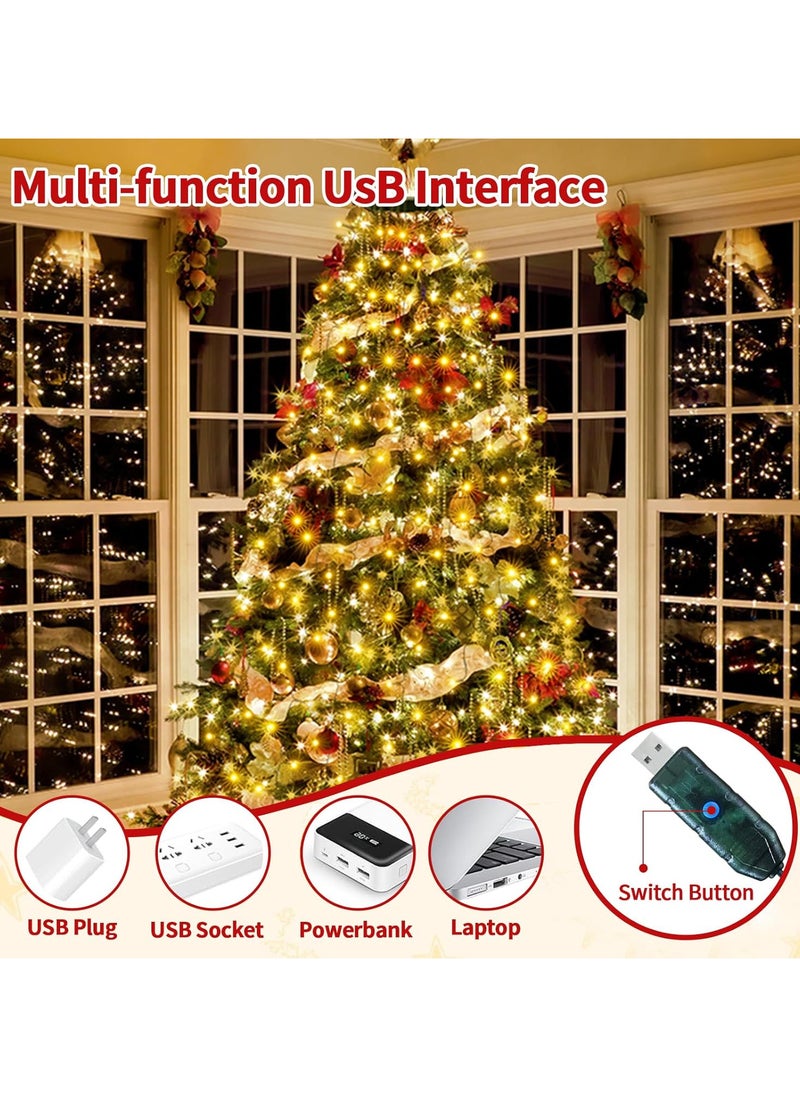 Christmas Tree Decorations Lights,2M 400 LEDs Christmas Fairy Lights Waterproof USB Powered Xmas Tree String Lights Tree Waterfall String Lights with Remote for Party Yard Decor-Warm