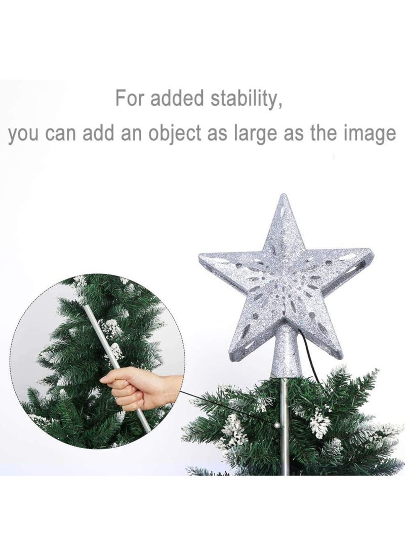 Christmas Tree Topper Light with White Snowflake Projector,Rotating 3D Star Xmas Tree Projector Lamp Snowfall LED Lights,Glittering Snowfall Effect Projector for Christmas Tree Decorations (Silver)