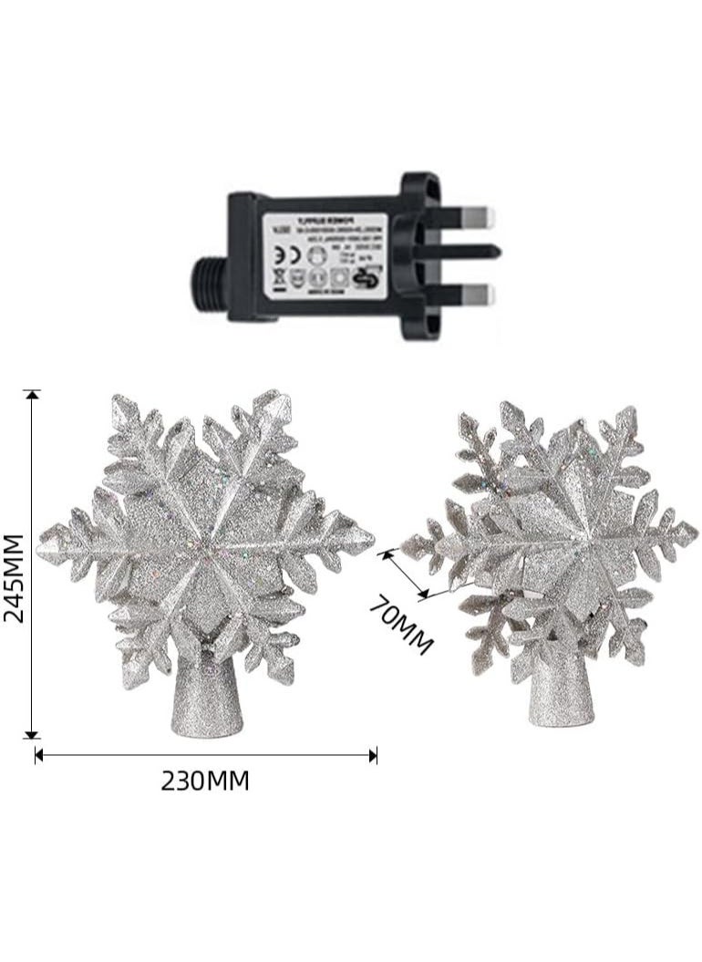 Christmas Tree Topper Light with White Snowflake Projector,Rotating 3D Star Xmas Tree Projector Lamp Snowfall LED Lights,Glittering Snowfall Effect Projector for Christmas Tree Decorations (Silver-Snowflake)