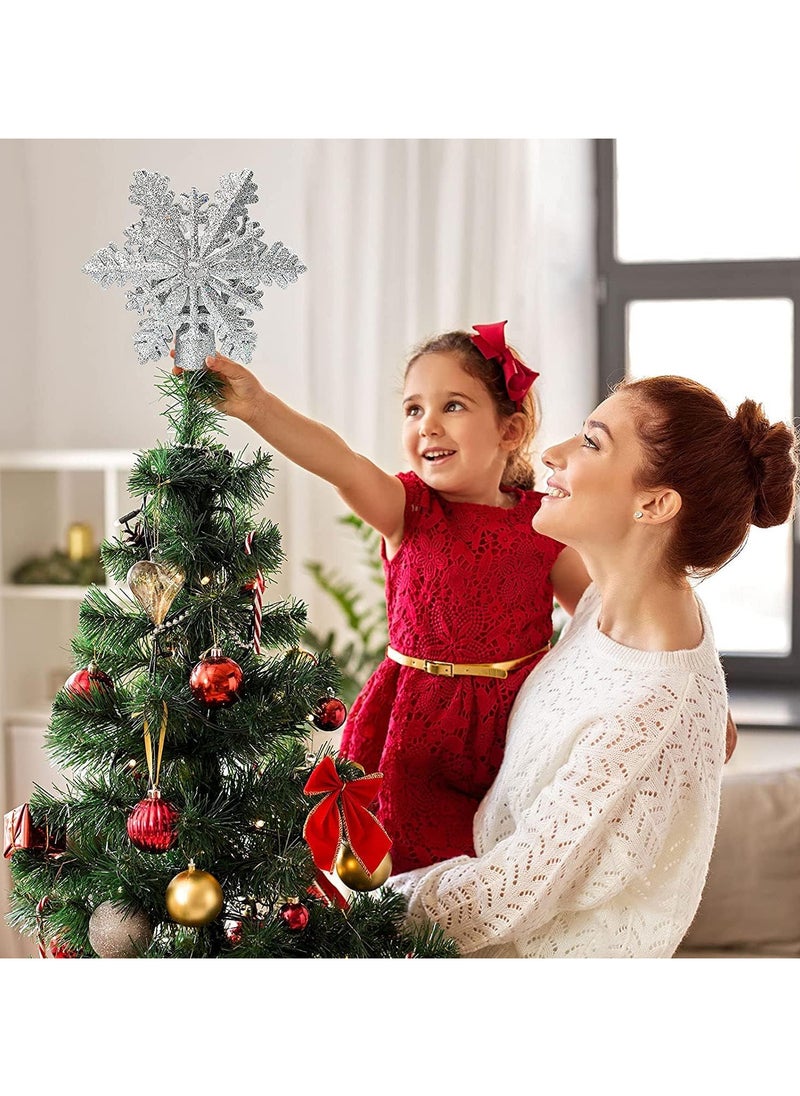 Christmas Tree Topper Light with White Snowflake Projector,Rotating 3D Star Xmas Tree Projector Lamp Snowfall LED Lights,Glittering Snowfall Effect Projector for Christmas Tree Decorations (Silver-Snowflake)