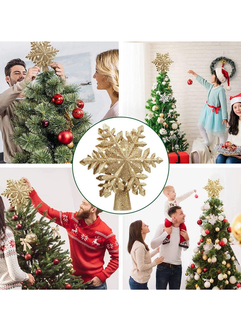 Christmas Tree Topper Light with White Snowflake Projector,Rotating 3D Star Xmas Tree Projector Lamp Snowfall LED Lights,Glittering Snowfall Effect Projector for Christmas Tree Decorations (Gold-Snowflake)