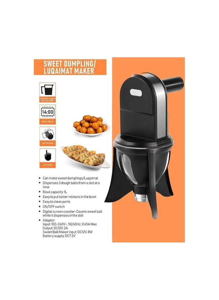 Electric Sweet Dumpling, Luqaimat, Loqumat Al Kadey And Sweet Ball Maket With Digital Screen Counter, On And Off Switch And Easy To Clean - 1 Liter Black