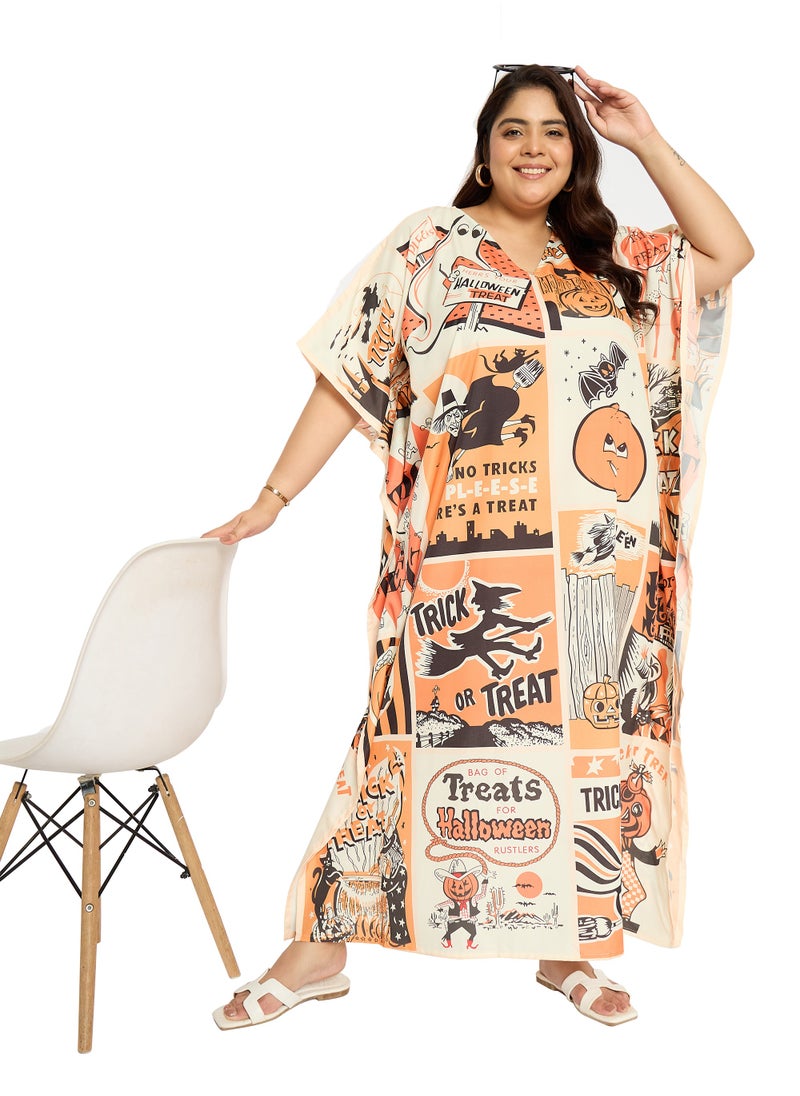 Women Pumpkin Plus Size Kaftan dress House Loungewear for Ladies