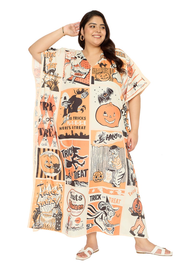 Women Pumpkin Plus Size Kaftan dress House Loungewear for Ladies