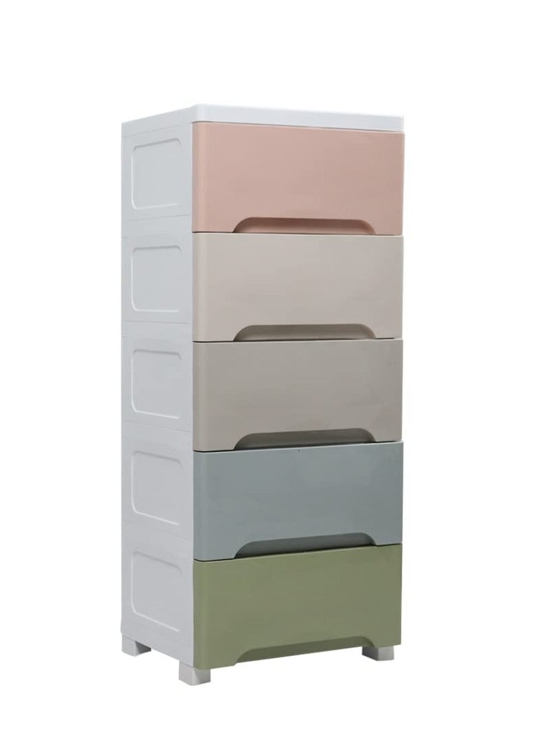 COOLBABY Plastic Cabinet 5 Drawers Storage Dresser Small Closet Drawers Organizer Unit for Clothes Toys Bedroom Playroom Wide 38CM Macaron