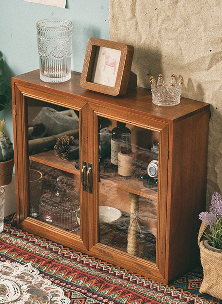 Retro Desktop Jewellery Cosmetic Storage Box with Cup Holders and Acrylic Display Cabinet