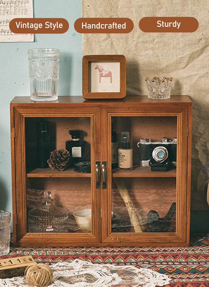 Retro Desktop Jewellery Cosmetic Storage Box with Cup Holders and Acrylic Display Cabinet