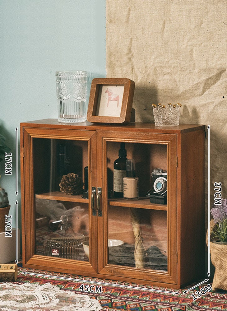 Retro Desktop Jewellery Cosmetic Storage Box with Cup Holders and Acrylic Display Cabinet