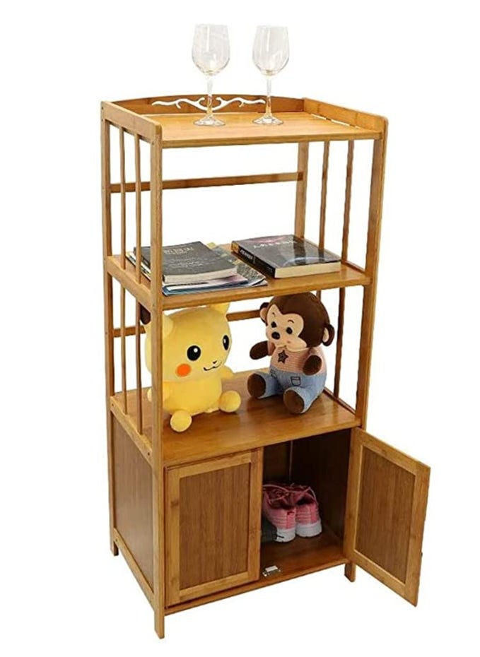TOMSUN Bamboo Storage Cabinet Storage Organizer Multi-layer Storages Rack Floor Standing Cabinets with Door for Kitchen Dining Room Living Room