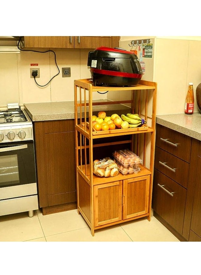 TOMSUN Bamboo Storage Cabinet Storage Organizer Multi-layer Storages Rack Floor Standing Cabinets with Door for Kitchen Dining Room Living Room