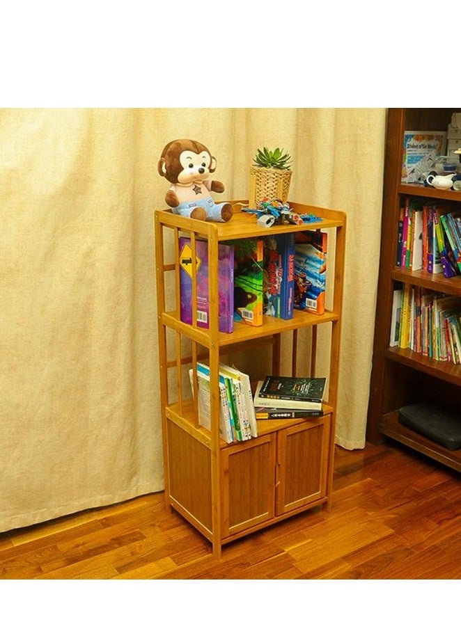 TOMSUN Bamboo Storage Cabinet Storage Organizer Multi-layer Storages Rack Floor Standing Cabinets with Door for Kitchen Dining Room Living Room