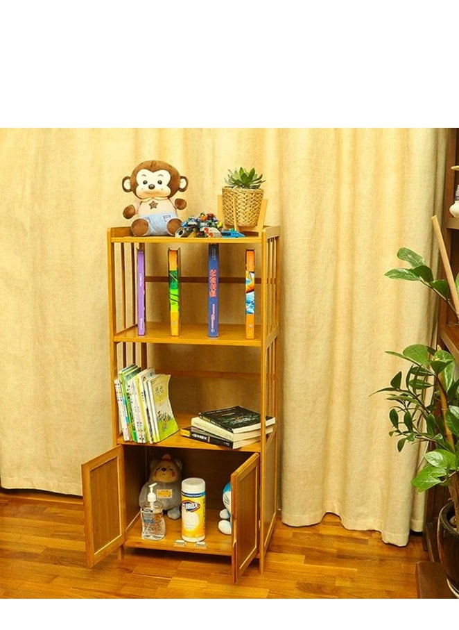 TOMSUN Bamboo Storage Cabinet Storage Organizer Multi-layer Storages Rack Floor Standing Cabinets with Door for Kitchen Dining Room Living Room