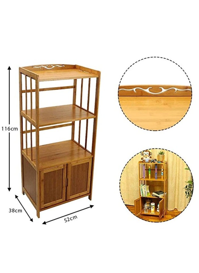 TOMSUN Bamboo Storage Cabinet Storage Organizer Multi-layer Storages Rack Floor Standing Cabinets with Door for Kitchen Dining Room Living Room