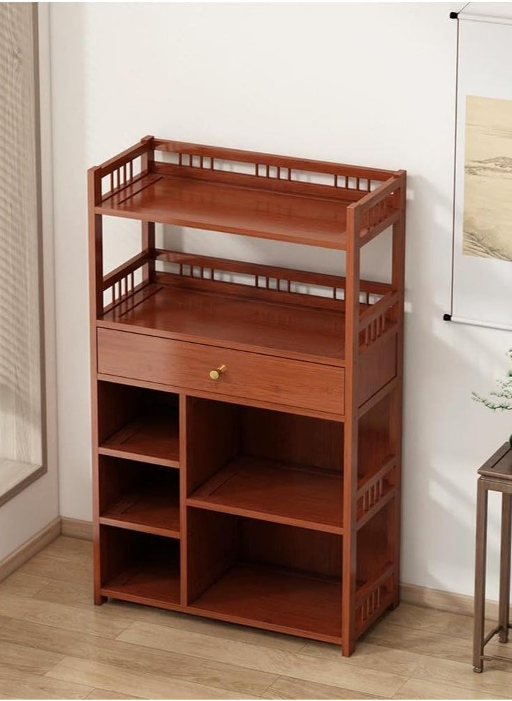 TOMSUN Modern Bamboo Bookshelf Cabinet Multi-layer Wooden Storage Rack for Living Room, Bedroom