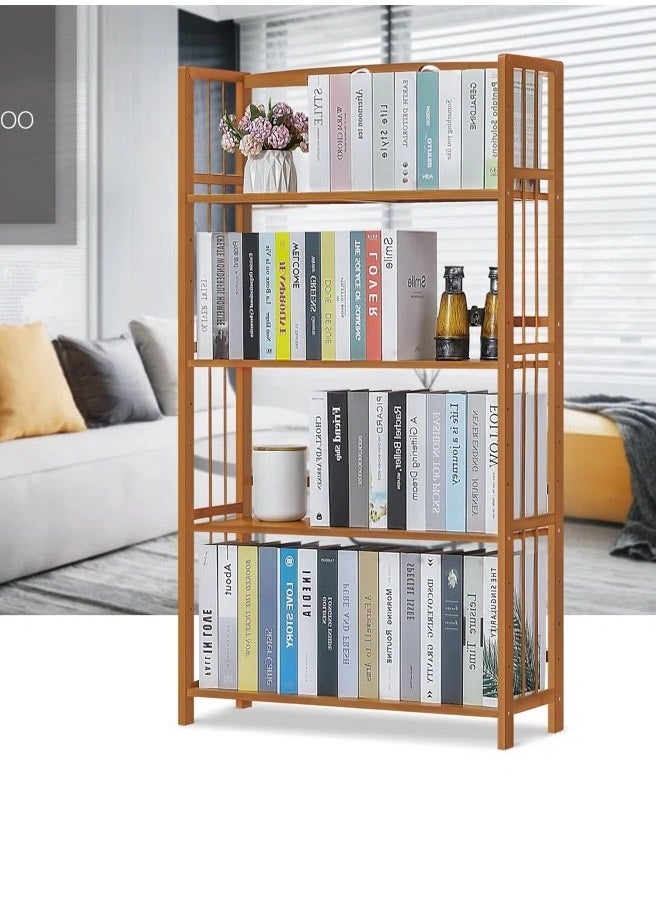 TOMSUN Bamboo Shelf Adjustable Bamboo Wood Bookcase Free-Standing Storage Stand Floor Standing Cabinet Shelf Rack for Living Room Bathroom Kitchen Home Office
