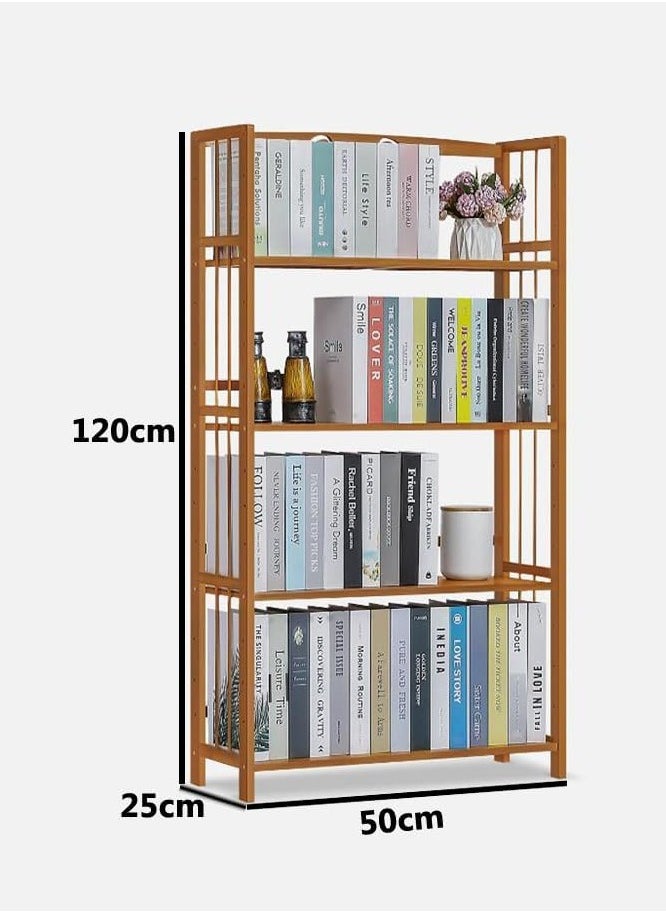 TOMSUN Bamboo Shelf Adjustable Bamboo Wood Bookcase Free-Standing Storage Stand Floor Standing Cabinet Shelf Rack for Living Room Bathroom Kitchen Home Office